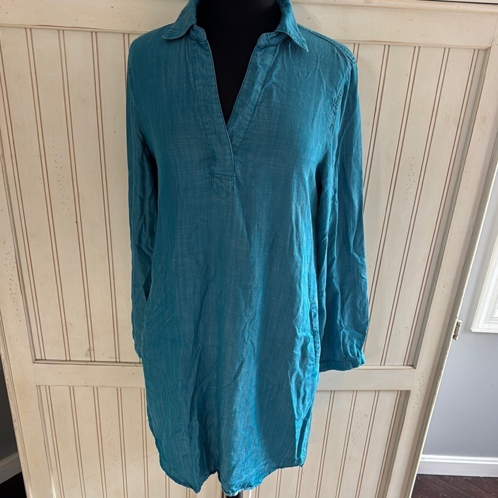 Soft Surroundings Pullover Teal Long Sleeve Tunic Dress